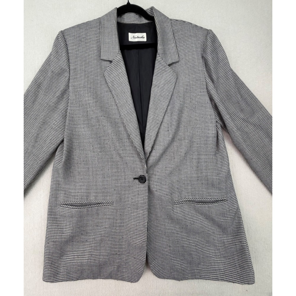 Vintage Natasha Women 14 Houndstooth Blazer Shoulder Pads Oversized Jacket 0480